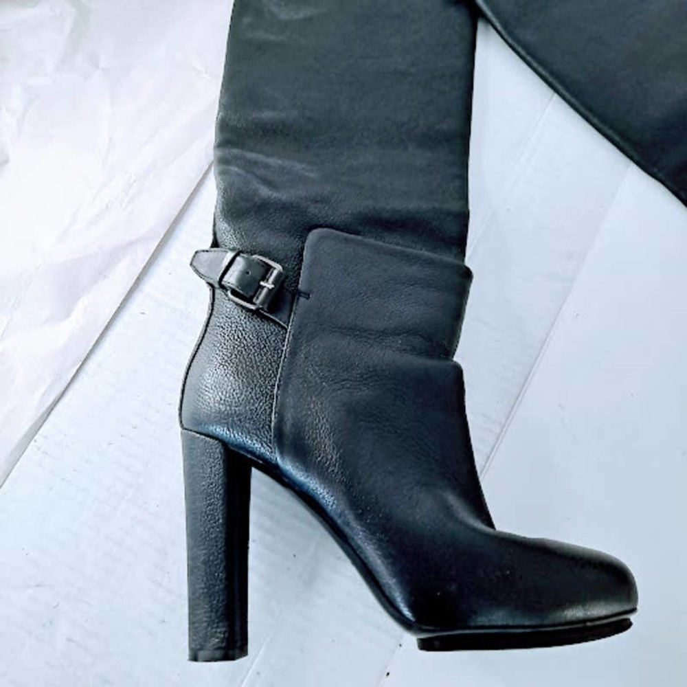 Balenciaga Womens 6 Boots Pebbled Leather Black Tall Knee Buckle Strap - Picture 13 of 16
